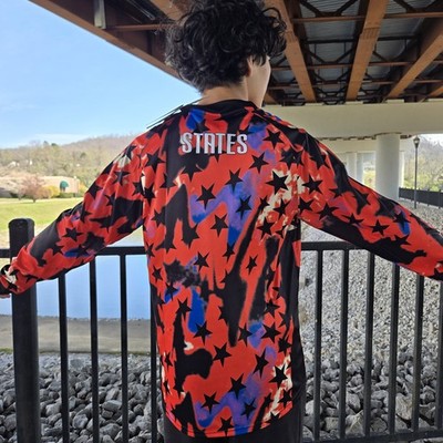 Nike USA Soccer Jersey Long Sleeve Red Black Stars Mens Small
