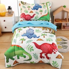 4 Piece Dinosaur Toddler Bedding Set Toddler Bed Sheets Sets for Boys Green K...