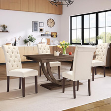 Set of 4 tufted dining chairs, upholstered fabric Parsons chairs with solid wood