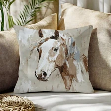 Brown/Blue Oil Painting Horse, Soft Polyester Pillow Cover, 18in, Great Gift