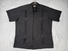 Continental Guayabera Shirt Adult 42 Black Short Sleeve Poly Blend 4 Pocket READ