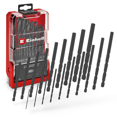Original Einhell 19-tlg. HSS-R Metallbohrer-Set (HSS 4241 Stahl, schwarz brünier