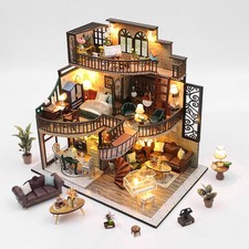 DIY Miniature House Kit with LED Lights, 3D Wooden Puzzle