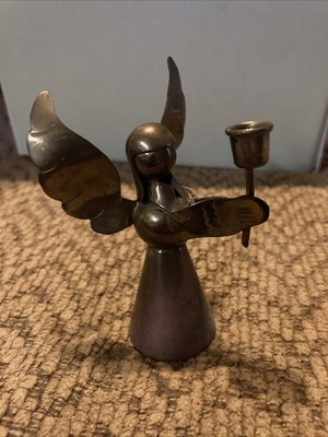 Vintage Brass Angel Candle Holder Mid Century Wings Up Holidays Religious 