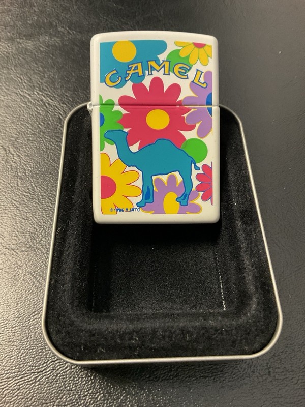 Camel Zippo Lighter w/ Floral Camel Design in Camel Zippo Tin Case