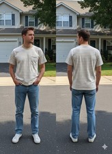 Vintage Towncraft JCPenney Striped Polo Shirt L USA Made 100 Cotton Pocket Tee