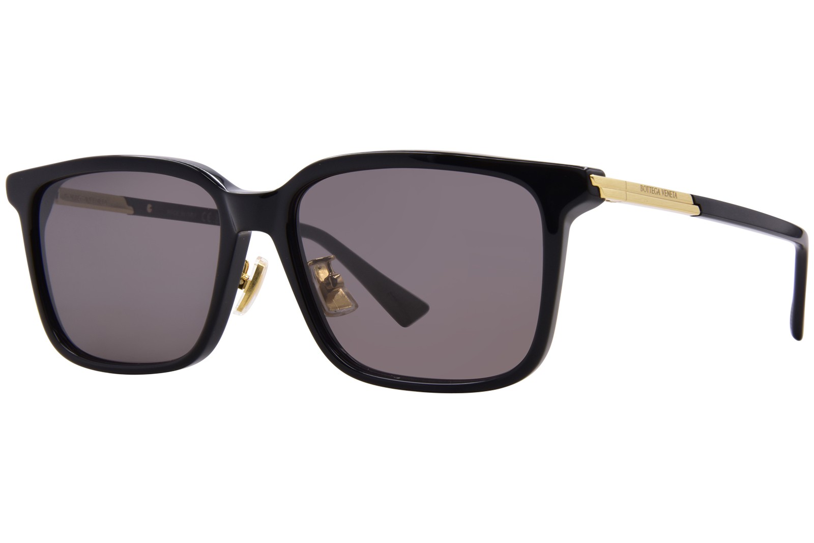 Солнцезащитные очки Bottega Veneta BV1374SK 005 Мужские черные/золотые/серые прямоугольной формы 56 мм