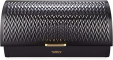 Image of Tower Empire Roll Top Bread Bin, Stainless Steel, Black and Brass, One Size