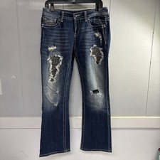 Miss Me Jeans Easy Boot Size 28 Made For Buckle Distressed With Rhinestones