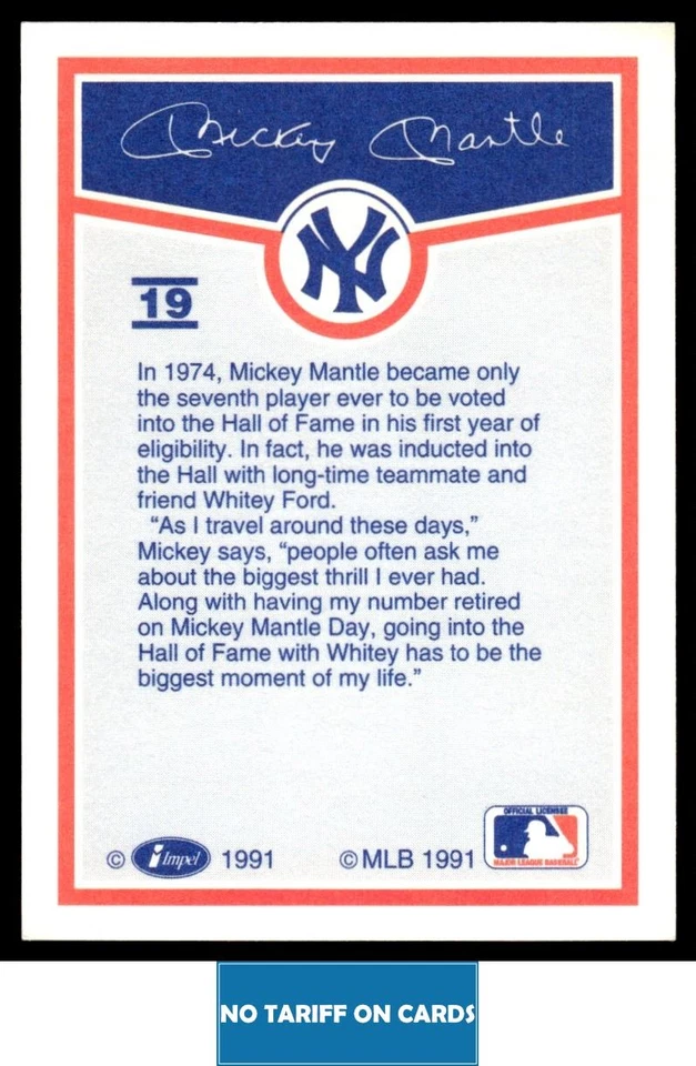 1991 Line Drive Mickey Mantle Mickey Mantle New York Yankees #19 - Image 2 of 2