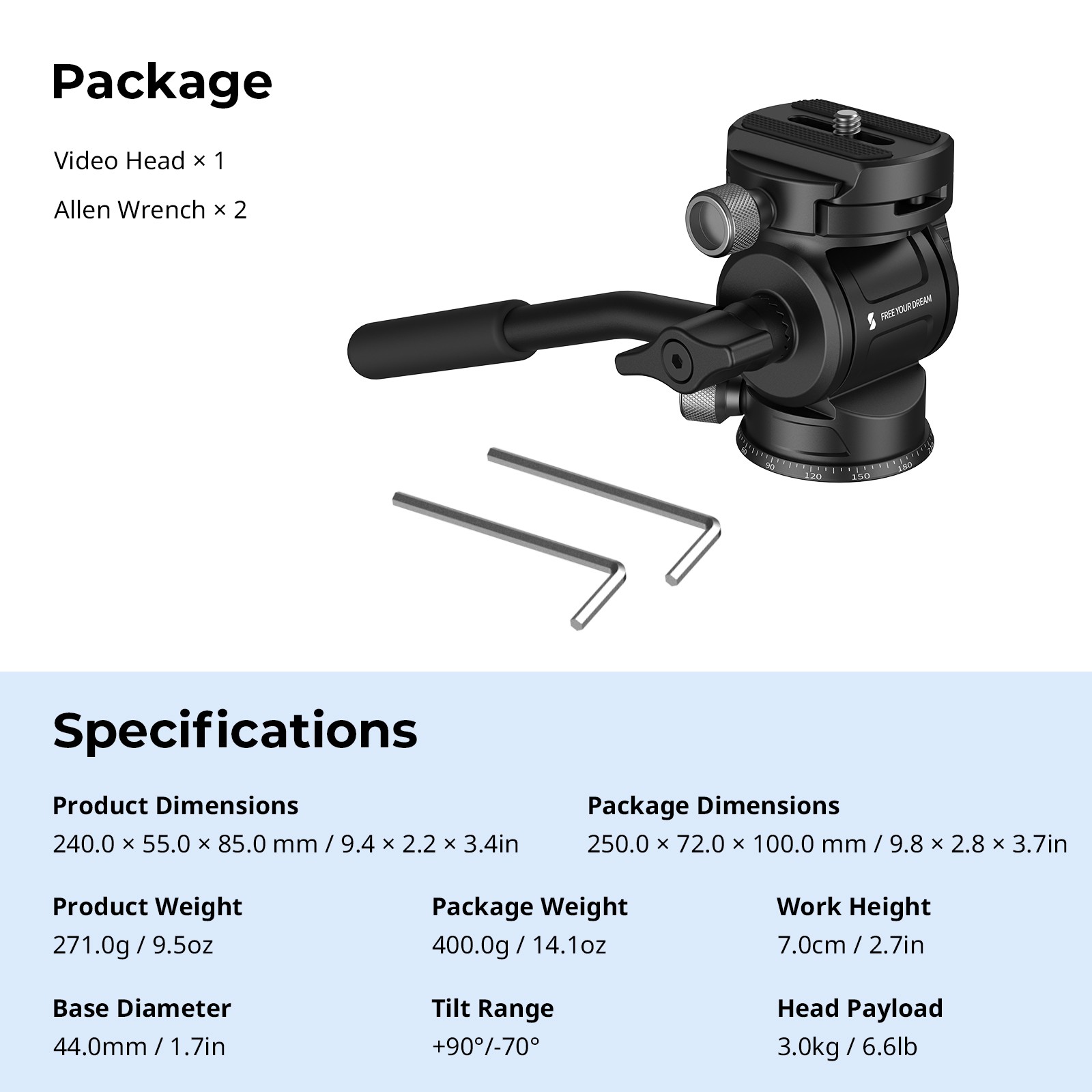 SmallRig Tripod Fluid Head Pan Tilt Head with Quick Release Plate for Arca Swiss