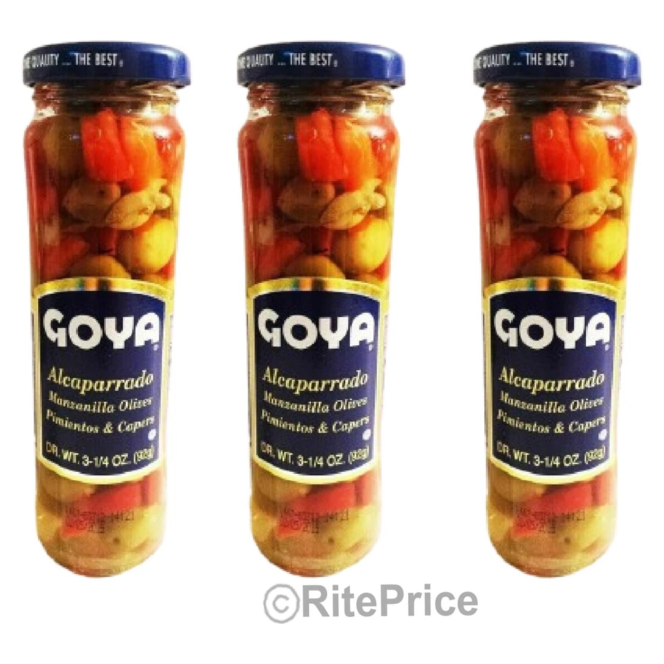 Goya Alcaparrado Manzanilla Aceitunas Pmientos y Alcaparras 3.25 Oz.(Pack de 3)- Envío Gratis Foto 2 de 4
