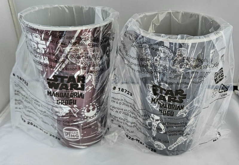 NIP Burger King Star Wars Mandalorian Grogu Collectible Cups-Lot o 2-Black Brown