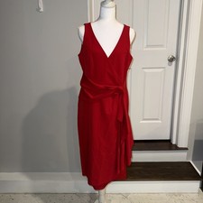 Marina Size 10 Red Dress V Neck Faux Wrap Midi