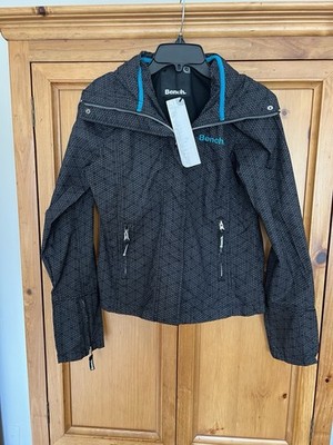 NEW Bench Jacket Women Medium Black Grey Geometric Hooded Softshell Zip