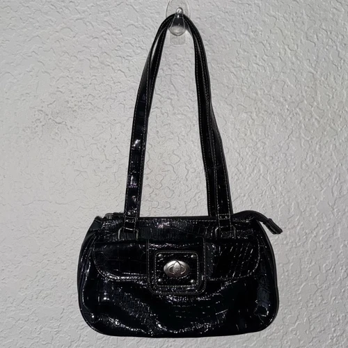 COACH Borsa a mano piccola nera ecopelle coccodrillo mini tracolla Y2K lucida