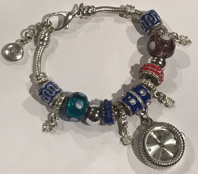 Figaro Couture Charm Watch Bracelet Sliding Red Blue Glass Beads 7/25