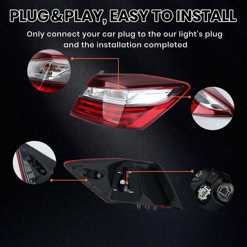 Tail Light For 2016 2017 Honda Accord Sedan 4-Door Outer Right Side W/bulb - Picture 4 of 5