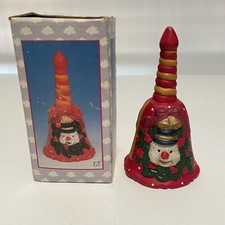 Vintage Christmas Bell Ceramic Red Green Snowman 13.5cm
