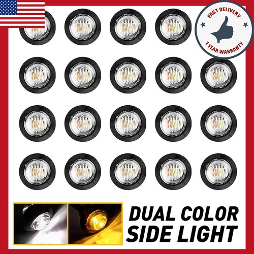 3/4" White Trailer Amber LED Side Clearance Lights Marker Dual Color Waterproof