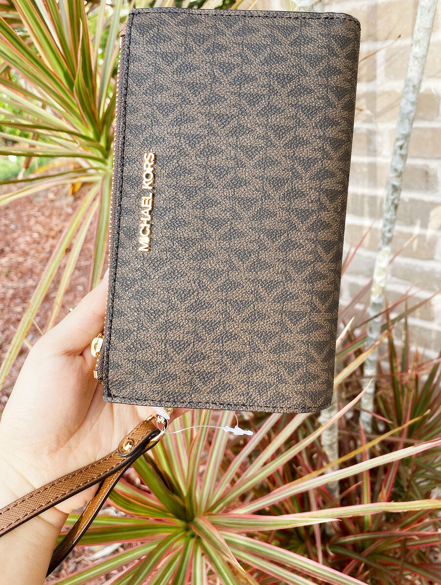 Michael Kors Jet Set Double Zip Wristlet Phone Wallet Brown Michael Kors Jet Set Double Zip Wristlet Phone Wallet Brown