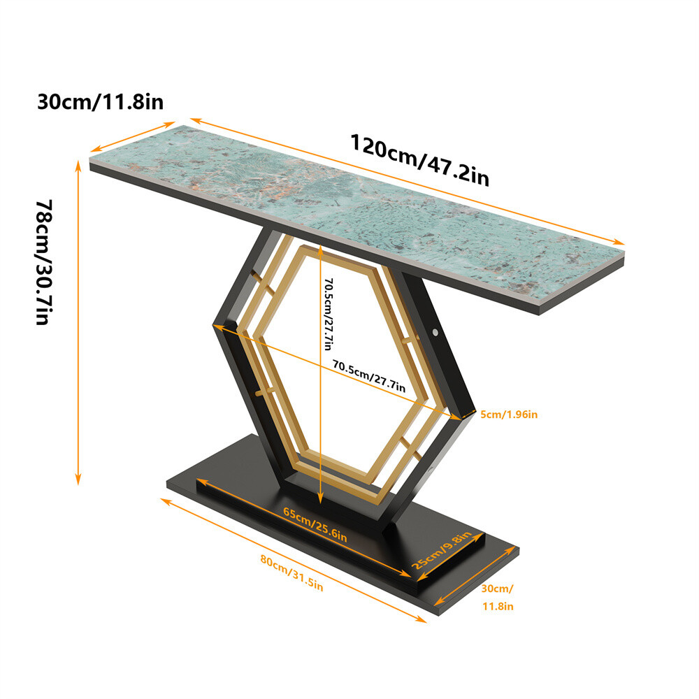 FATIVO Marble Console Table Geometric Golden Black Pedestal Hall Foyer End Table