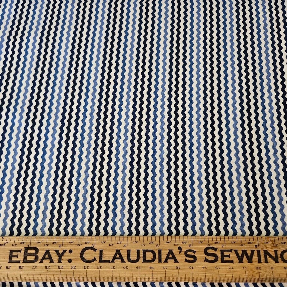 Sorbet Essentials BTY Quilting Treasures Tonal Blue Navy Wavy Stripe on White - Image 2 of 3