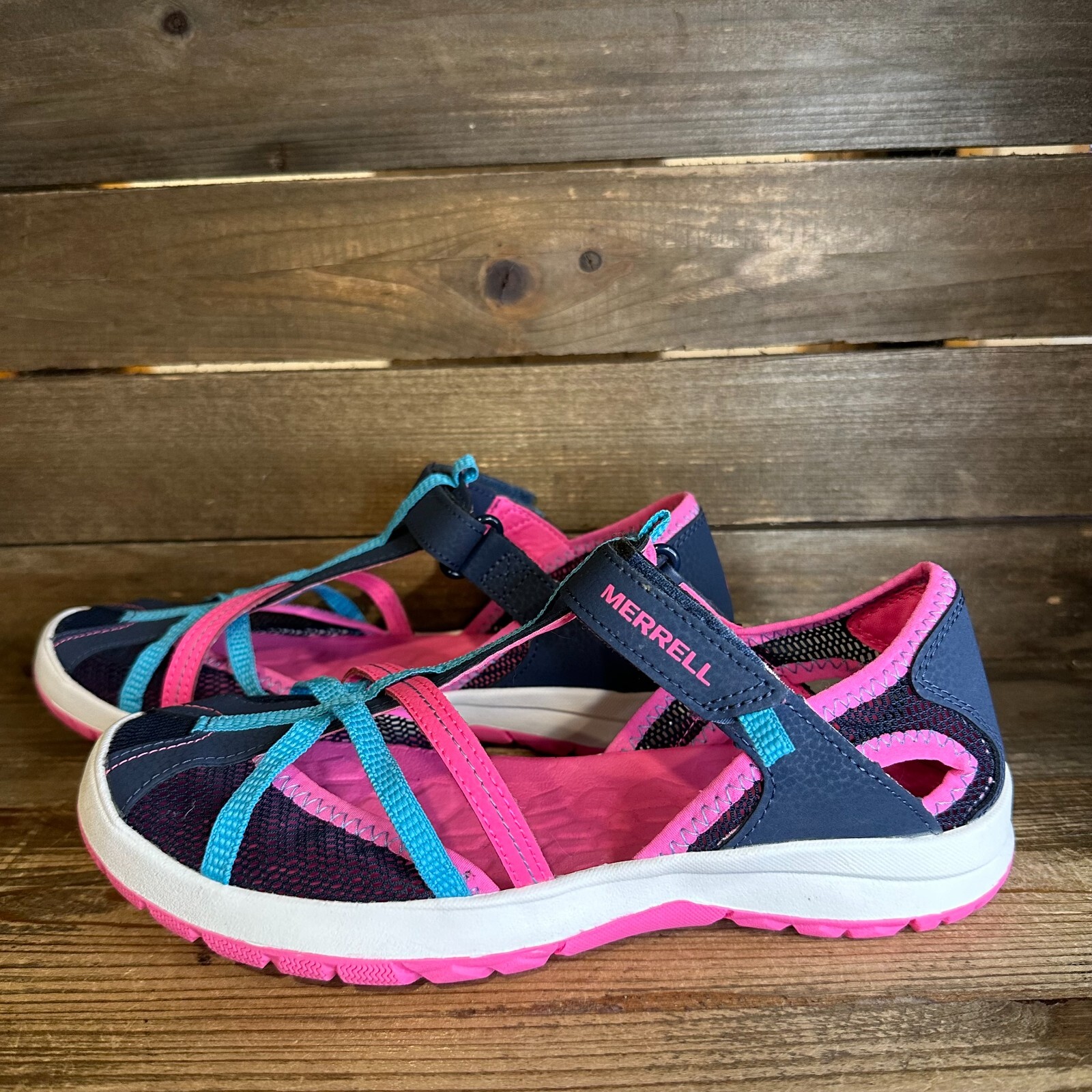 Scarpe sandali da trekking outdoor Merrell Dragonfly blu nuovi senza scatola grandi bambini taglia 7 anni