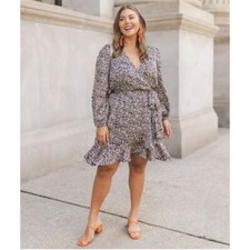 Amazon Drop Long Sleeve Navy Floral Faux Wrap Dress Ruffle Hem Caralyn Mirand