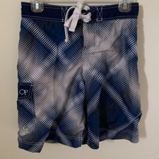 OP Boys XL 14 16 Swim Trunks Board Shorts Ocean Pacific Blue Gray Design