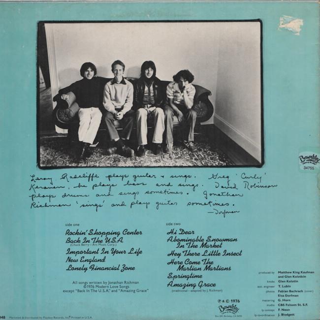JONATHAN RICHMAN & the MODERN LOVERS 1976 or. US self-titled lp