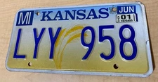 Kansas License Plate LYY 958