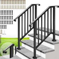 2-Pack 3 Step Hand Rails for Outdoor Steps Wrought Iron Railing for Porch Deck