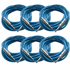 SEISMIC AUDIO - 6 Pack of Blue 1/4" TRS 25' Patch Cable - Balanced - Effects EQ