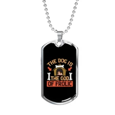 God of Frolic Dog House Orange Necklace Stainless Steel or 18k Gold Dog Tag 24"