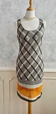 BAR III Grey Lace Orange Stripe Lightweight Boho Tunic Bodycon Mini Dress M 10
