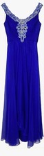 MAC DUGGAL Royal Blue Beaded Rhinestone Embellished Pleated Maxi Gown Dress 8 M