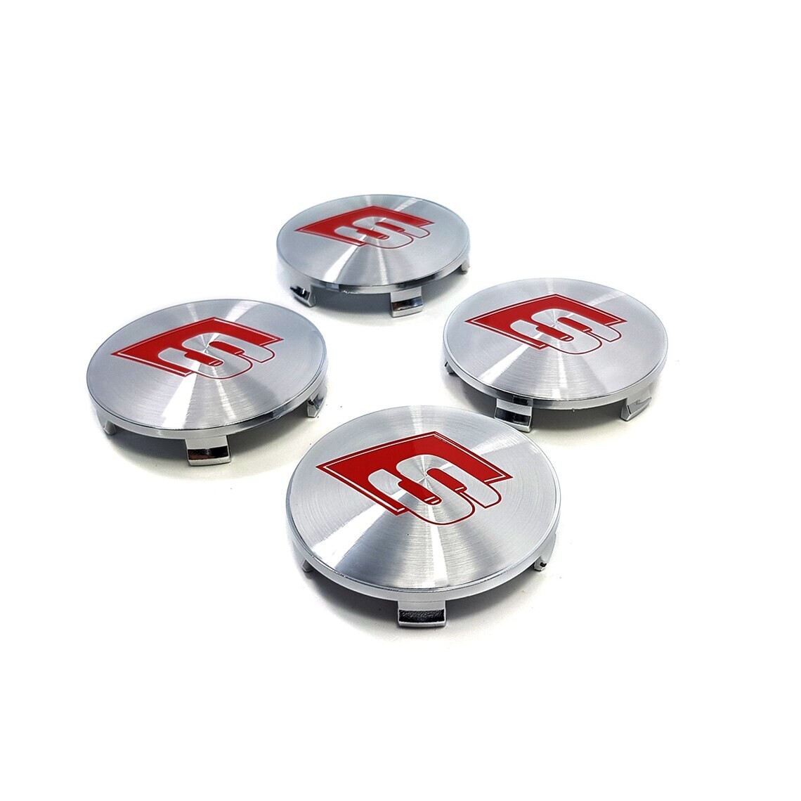 4x S Line Audi 60mm Silver / Red Wheel Hub Centre Cap New Centre Caps