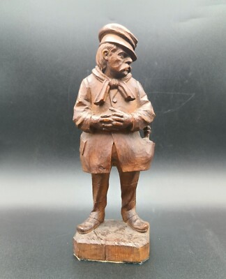 ANTIQUE GERMAN BOHEMIA HOMELESS MAN SCULPTURE IN CARVED WOOD 9''. c1880 v/g