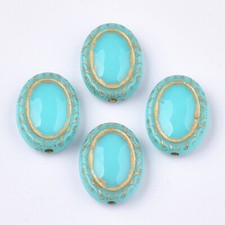 6 Large Oval Focal Beads 18mm Gold Acrylic Jewelry Making Findings Big Beads