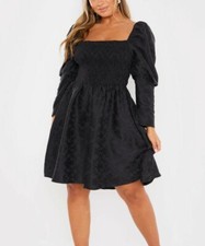 In The Style,  ASH BLACK JACQUARD PUFF SLEEVE DRESS - UK Size 28