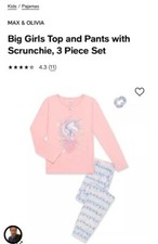 Max  Olivia Girls 3 Piece Pajama Set XL 14-16 pj top, pj pants, and scrunchie 