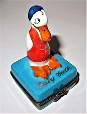 LIMOGES FRANCE BOX -WHIMSICAL DUCK & SPIT CURL- BABY TEETH -BOW INSIDE- CHILDREN