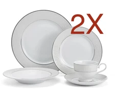 Mikasa Parchment 10-Pc. Dinnerware Set Service for 2 White Silver Platinum*New