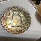 1958 D NGC MS64 Toned Franklin Half Dollar 50¢ Old Green Label Holder
