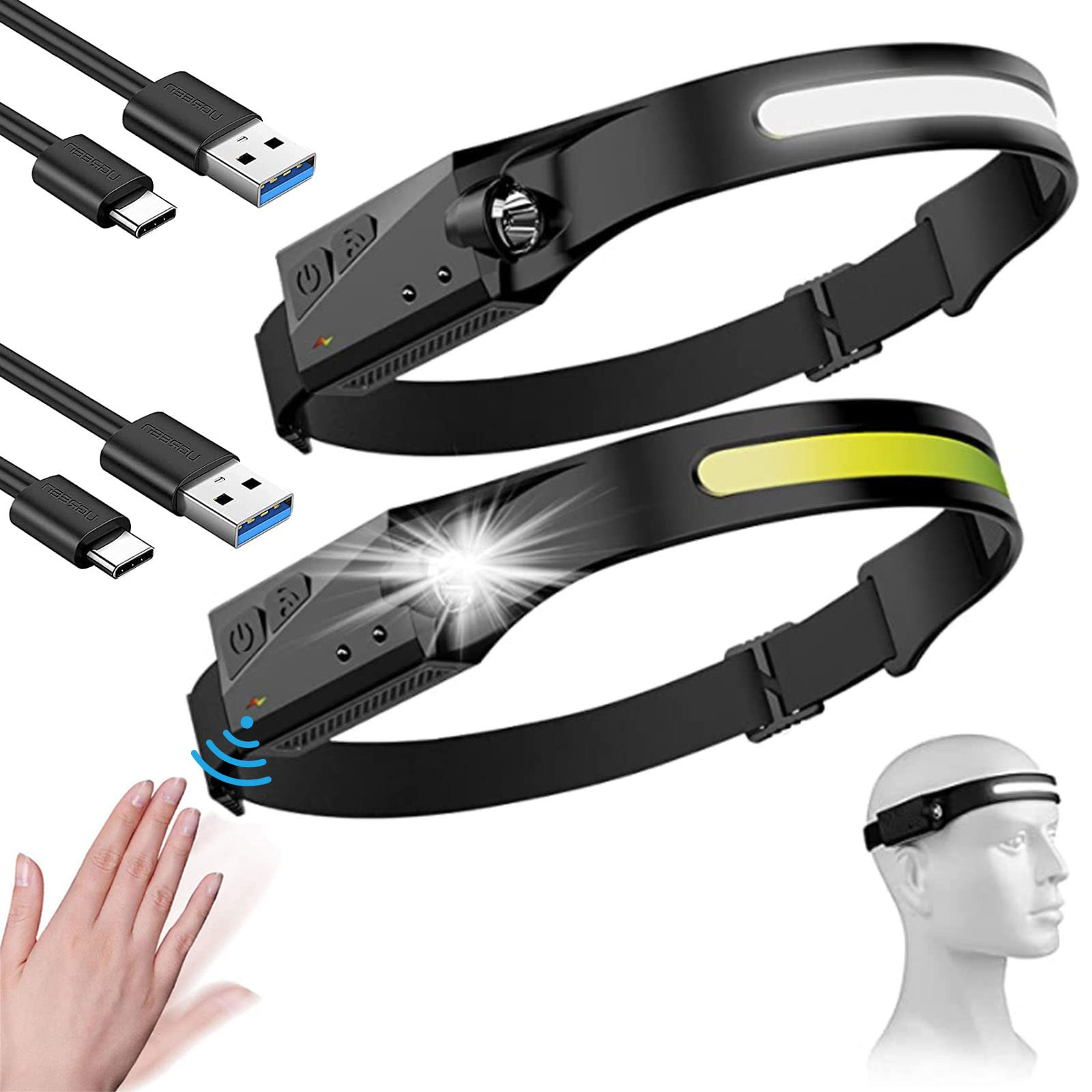 LED Rechargeable Waterproof Headlamp for Adults with 230° Wide Beam