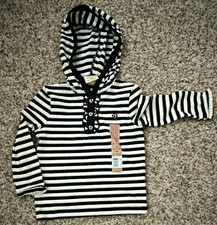 Janie and Jack Baby Hoodie Black/White Striped Jersey Cotton Button 18M