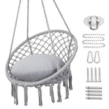 Y- STOP HAMMOCK CHAIR MACRAME SWING MAX 330 LBS HANGING COTTON ROPE - GRAY