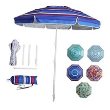 6ft Beach Umbrella - Heavy Duty Wind Resistant UV 50 Portable Blue color strip