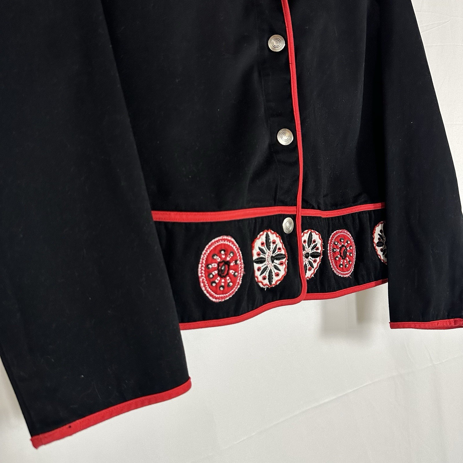 Ruby Red Black Blazer Jacket Red Trim Embroidered… - image 2